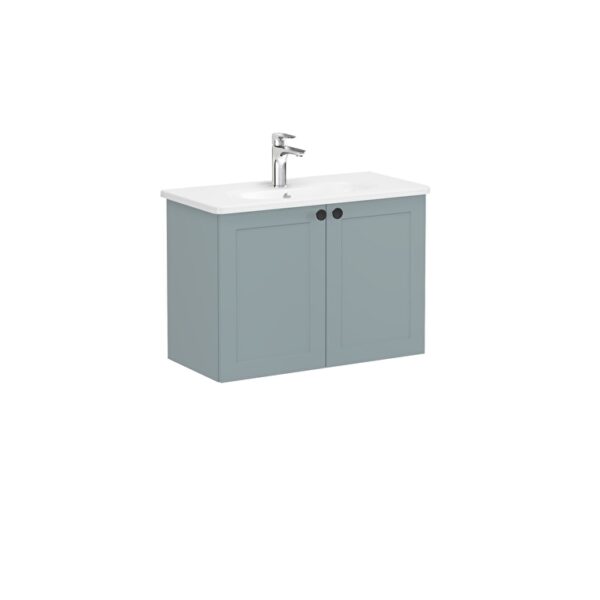 VitrA Root Classic Lavabo Dolabı, 80 cm, İki Kapaklı, Dar, Yuvarlak Lavabo, Mat Fiyord Yeşili