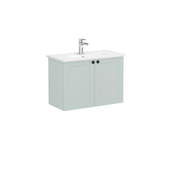 VitrA Root Classic Lavabo Dolabı, 80 cm, İki Kapaklı, Dar, Yuvarlak Lavabo, Mat Retro Yeşil