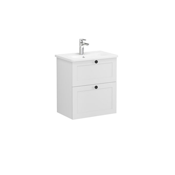 VitrA Root Classic Lavabo Dolabı, 60 cm, İki Çekmeceli, Dar, Yuvarlak Lavabo, Mat Açık Gri