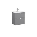 VitrA Root Classic Lavabo Dolabı, 60 cm, İki Çekmeceli, Dar, Yuvarlak Lavabo, Mat Gri - Görsel 3