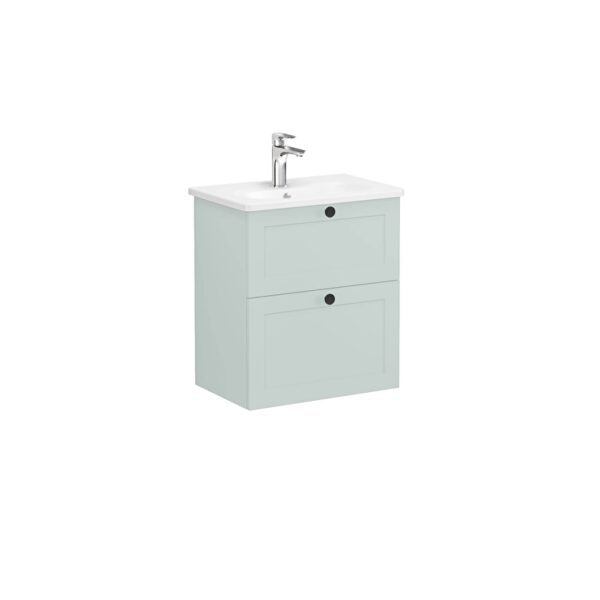 VitrA Root Classic Lavabo Dolabı, 60 cm, İki Çekmeceli, Dar, Yuvarlak Lavabo, Mat Retro Yeşil
