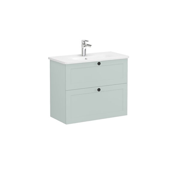 VitrA Root Classic Lavabo Dolabı, 80 cm, İki Çekmeceli, Dar, Yuvarlak Lavabo, Mat Retro Yeşil