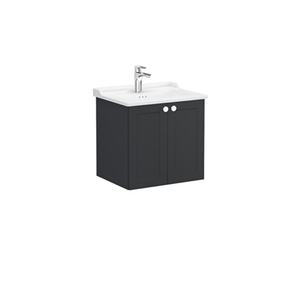 VitrA Root Classic Lavabo Dolabı, 60 cm, İki Kapaklı, Klasik Lavabo, Mat Grafit