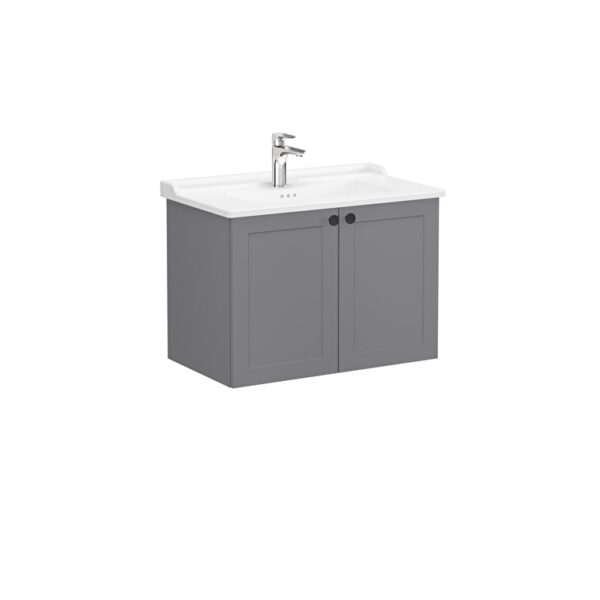VitrA Root Classic Lavabo Dolabı, 80 cm, İki Kapaklı, Klasik Lavabo, Mat Gri
