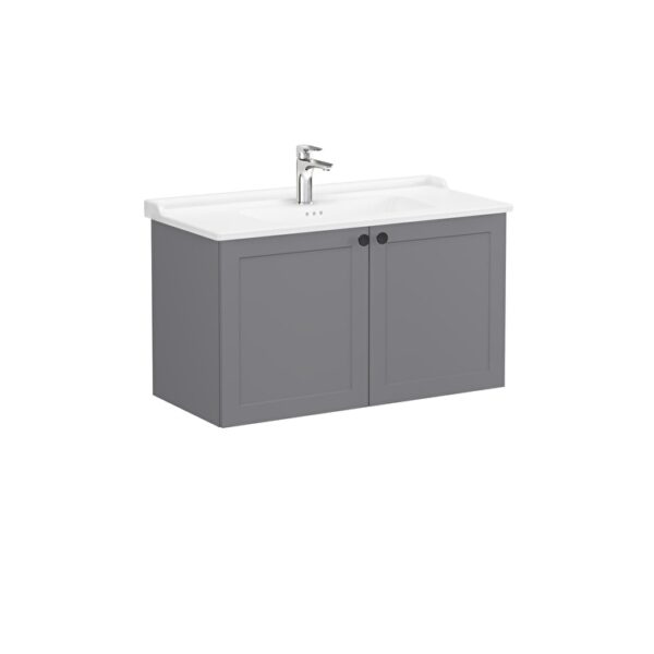 VitrA Root Classic Lavabo Dolabı, 100 cm, İki Kapaklı, Klasik Lavabo, Mat Gri