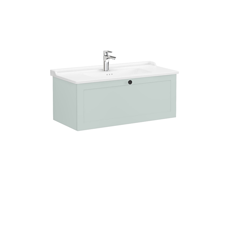 68833-1.jpg VitrA Root Classic Lavabo Dolabı, 100 cm, Bir Çekmeceli, Klasik Lavabo, Mat Retro Yeşil - Görsel 1