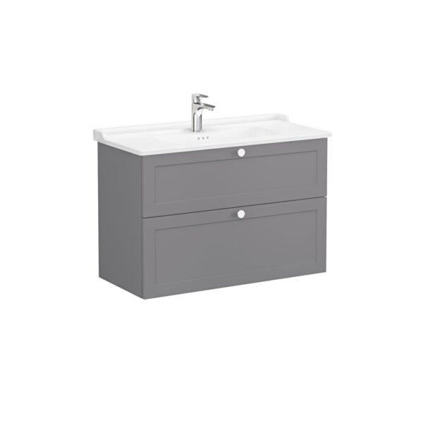 VitrA Root Classic Lavabo Dolabı, 100 cm, İki Çekmeceli, Klasik Lavabo, Mat Gri