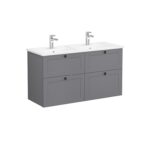 VitrA Root Classic Lavabo Dolabı, 120 cm, Dört Çekmeceli, Köşeli Lavabo, Mat Gri