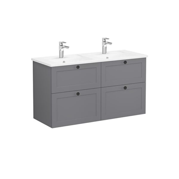 VitrA Root Classic Lavabo Dolabı, 120 cm, Dört Çekmeceli, Köşeli Lavabo, Mat Gri