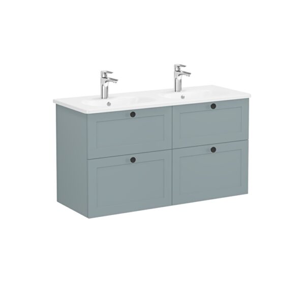 VitrA Root Classic Lavabo Dolabı, 120 cm, Dört Çekmeceli, Yuvarlak Lavabo, Mat Fiyord Yeşili