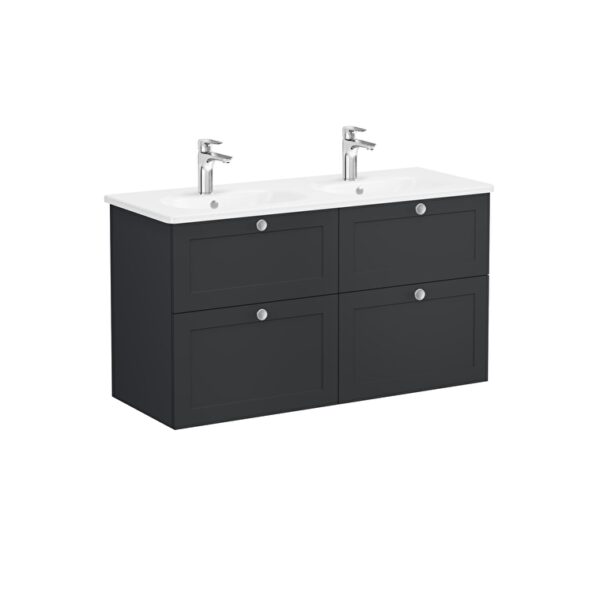 VitrA Root Classic Lavabo Dolabı, 120 cm, Dört Çekmeceli, Yuvarlak Lavabo, Mat Grafit