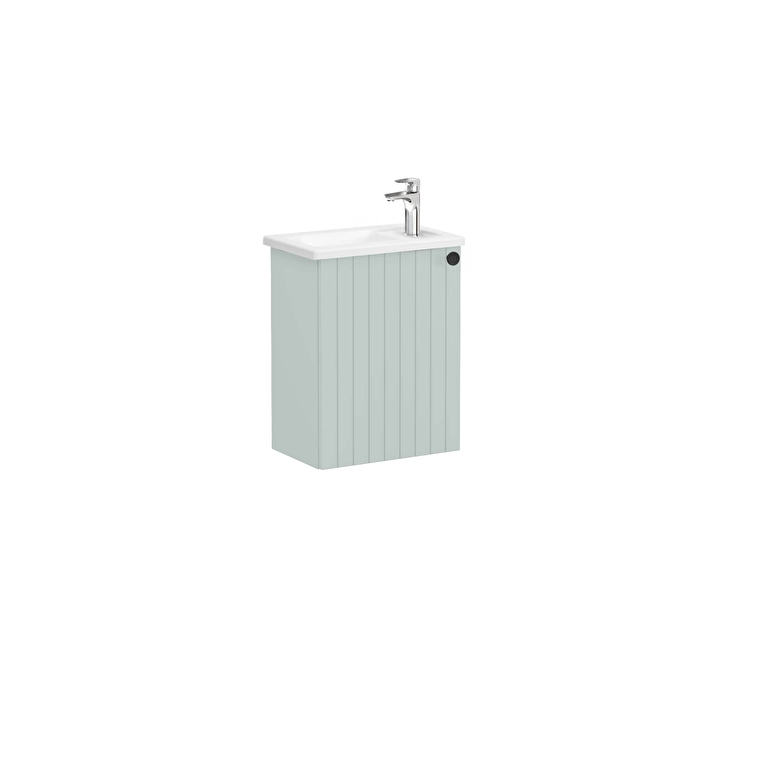 69183-1.jpg VitrA Root Groove Lavabo Dolabı, 45 cm, Bir Kapaklı, Dar, Köşeli Lavabo, Mat Retro Yeşil, Sol - Görsel 1
