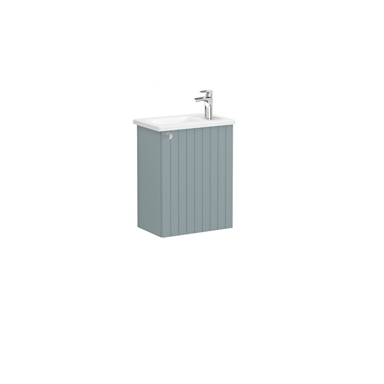 69187_01_2c5ac5ca34c673dc9afddedaeaabe12e0715b3a0-1.jpg VitrA Root Groove Lavabo Dolabı, 45 cm, Bir Kapaklı, Dar, Köşeli Lavabo, Mat Fiyord Yeşili, Sağ - Görsel 1