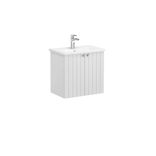 VitrA Root Groove Lavabo Dolabı, 60 cm, İki Kapaklı, Dar, Yuvarlak Lavabo, Mat Açık Gri