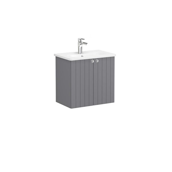 VitrA Root Groove Lavabo Dolabı, 60 cm, İki Kapaklı, Dar, Yuvarlak Lavabo, Mat Gri