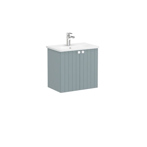VitrA Root Groove Lavabo Dolabı, 60 cm, İki Kapaklı, Dar, Yuvarlak Lavabo, Mat Fiyord Yeşili
