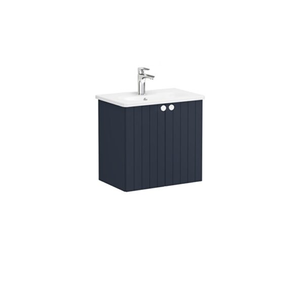 VitrA Root Groove Lavabo Dolabı, 60 cm, İki Kapaklı, Dar, Yuvarlak Lavabo, Mat Lacivert