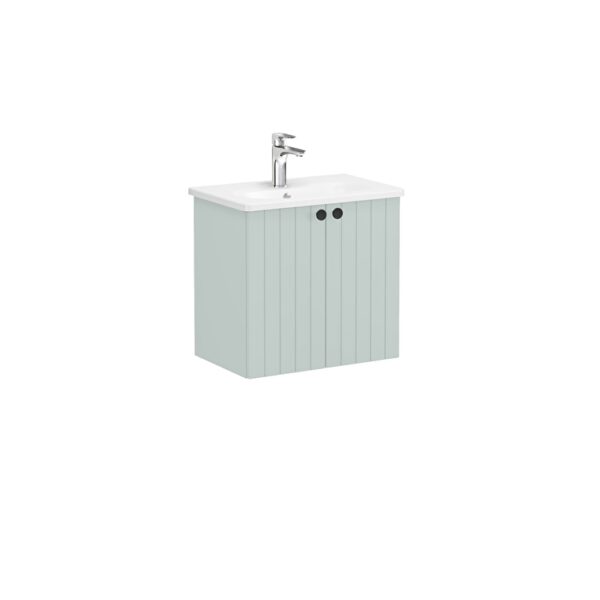 VitrA Root Groove Lavabo Dolabı, 60 cm, İki Kapaklı, Dar, Yuvarlak Lavabo, Mat Retro Yeşil