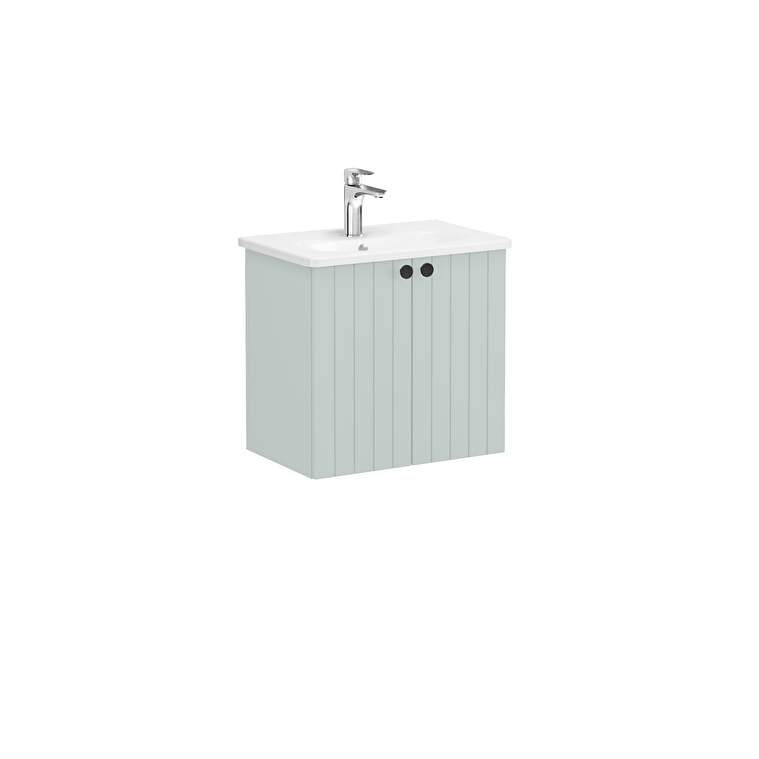 69218-1.jpg VitrA Root Groove Lavabo Dolabı, 60 cm, İki Kapaklı, Dar, Yuvarlak Lavabo, Mat Retro Yeşil - Görsel 1