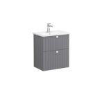 VitrA Root Groove Lavabo Dolabı, 60 cm, İki Çekmeceli, Dar, Yuvarlak Lavabo, Mat Gri - Görsel 2