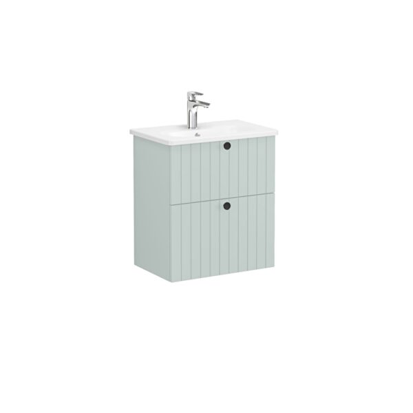 VitrA Root Groove Lavabo Dolabı, 60 cm, İki Çekmeceli, Dar, Yuvarlak Lavabo, Mat Retro Yeşil