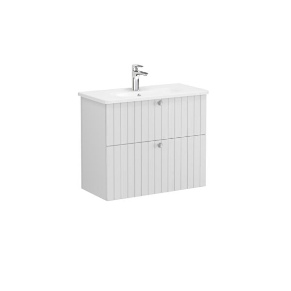 VitrA Root Groove Lavabo Dolabı, 80 cm, İki Çekmeceli, Dar, Yuvarlak Lavabo, Mat Açık Gri