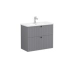 VitrA Root Groove Lavabo Dolabı, 80 cm, İki Çekmeceli, Dar, Yuvarlak Lavabo, Mat Gri - Görsel 3