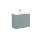 VitrA Root Groove Lavabo Dolabı, 80 cm, İki Çekmeceli, Dar, Yuvarlak Lavabo, Mat Fiyord Yeşili