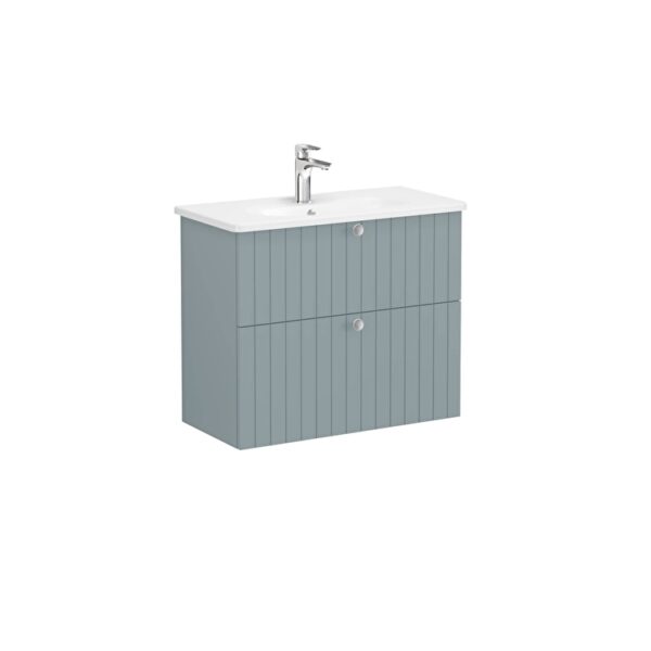 VitrA Root Groove Lavabo Dolabı, 80 cm, İki Çekmeceli, Dar, Yuvarlak Lavabo, Mat Fiyord Yeşili
