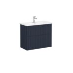 VitrA Root Groove Lavabo Dolabı, 80 cm, İki Çekmeceli, Dar, Yuvarlak Lavabo, Mat Lacivert - Görsel 3