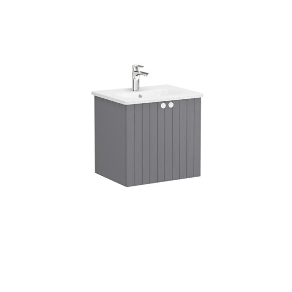 VitrA Root Groove Lavabo Dolabı, 60 cm, İki Kapaklı, Yuvarlak Lavabo, Mat Gri