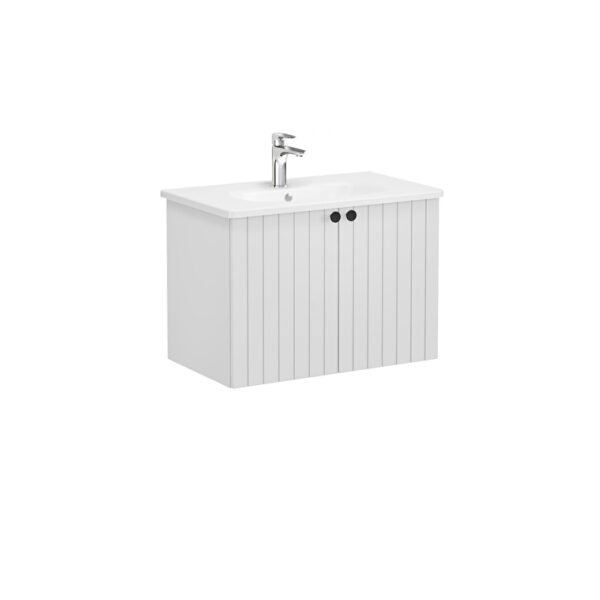 VitrA Root Groove Lavabo Dolabı, 80 cm, İki Kapaklı, Yuvarlak Lavabo, Mat Açık Gri