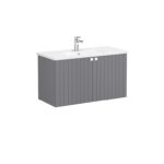 VitrA Root Groove Lavabo Dolabı, 100 cm, İki Kapaklı, Yuvarlak Lavabo, Mat Gri - Görsel 2
