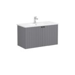 VitrA Root Groove Lavabo Dolabı, 100 cm, İki Kapaklı, Yuvarlak Lavabo, Mat Gri