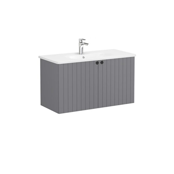 VitrA Root Groove Lavabo Dolabı, 100 cm, İki Kapaklı, Yuvarlak Lavabo, Mat Gri