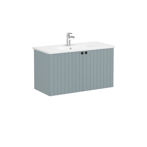 VitrA Root Groove Lavabo Dolabı, 100 cm, İki Kapaklı, Yuvarlak Lavabo, Mat Fiyord Yeşili
