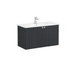 VitrA Root Groove Lavabo Dolabı, 100 cm, İki Kapaklı, Yuvarlak Lavabo, Mat Grafit