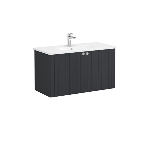 VitrA Root Groove Lavabo Dolabı, 100 cm, İki Kapaklı, Yuvarlak Lavabo, Mat Grafit