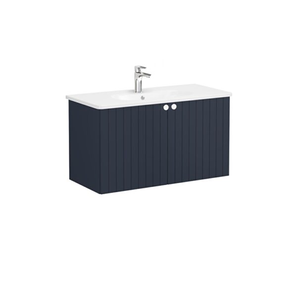 VitrA Root Groove Lavabo Dolabı, 100 cm, İki Kapaklı, Yuvarlak Lavabo, Mat Lacivert