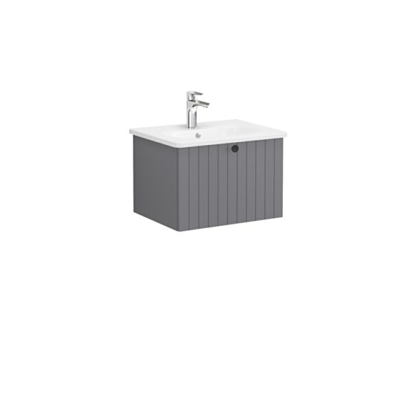 VitrA Root Groove Lavabo Dolabı, 60 cm, Bir Çekmeceli, Yuvarlak Lavabo, Mat Gri