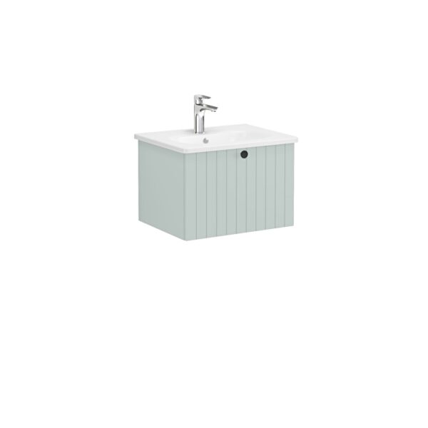 VitrA Root Groove Lavabo Dolabı, 60 cm, Bir Çekmeceli, Yuvarlak Lavabo, Mat Retro Yeşil