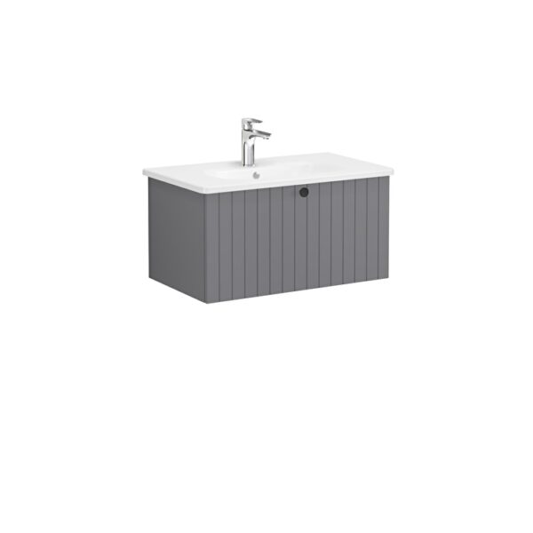 VitrA Root Groove Lavabo Dolabı, 80 cm, Bir Çekmeceli, Yuvarlak Lavabo, Mat Gri