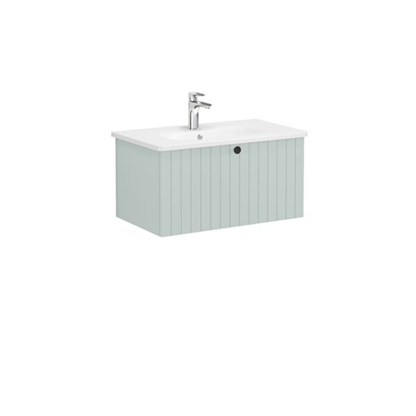 VitrA Root Groove Lavabo Dolabı, 80 cm, Bir Çekmeceli, Yuvarlak Lavabo, Mat Retro Yeşil