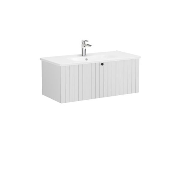 VitrA Root Groove Lavabo Dolabı, 100 cm, Bir Çekmeceli, Yuvarlak Lavabo, Mat Açık Gri