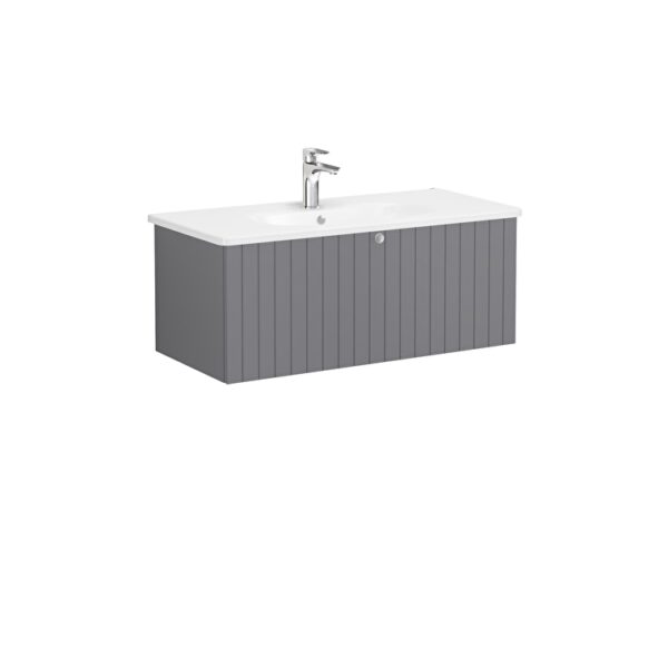 VitrA Root Groove Lavabo Dolabı, 100 cm, Bir Çekmeceli, Yuvarlak Lavabo, Mat Gri