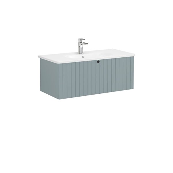VitrA Root Groove Lavabo Dolabı, 100 cm, Bir Çekmeceli, Yuvarlak Lavabo, Mat Fiyord Yeşili