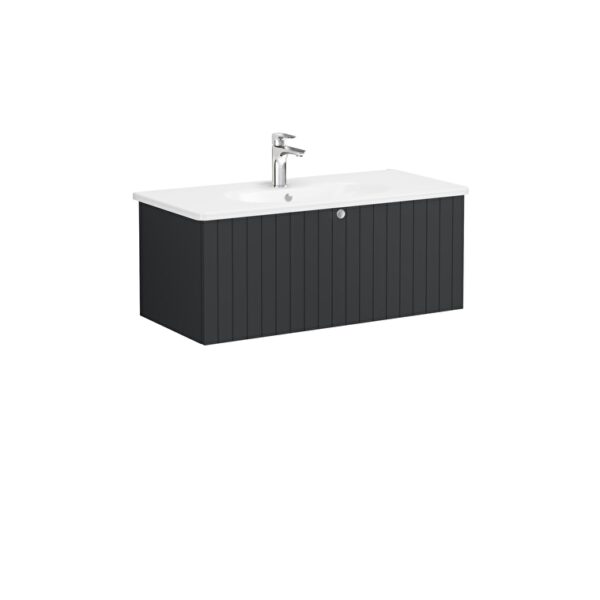 VitrA Root Groove Lavabo Dolabı, 100 cm, Bir Çekmeceli, Yuvarlak Lavabo, Mat Grafit