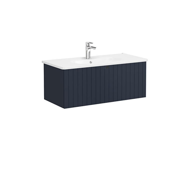 69399_67c5a5fb79472903254d285fe2567ad7fc6db5b6-1.jpg VitrA Root Groove Lavabo Dolabı, 100 cm, Bir Çekmeceli, Yuvarlak Lavabo, Mat Lacivert - Görsel 1