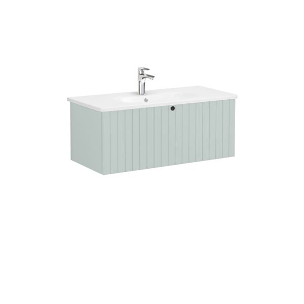 VitrA Root Groove Lavabo Dolabı, 100 cm, Bir Çekmeceli, Yuvarlak Lavabo, Mat Retro Yeşil