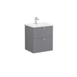 VitrA Root Groove Lavabo Dolabı, 60 cm, İki Çekmeceli, Yuvarlak Lavabo, Mat Gri - Görsel 2